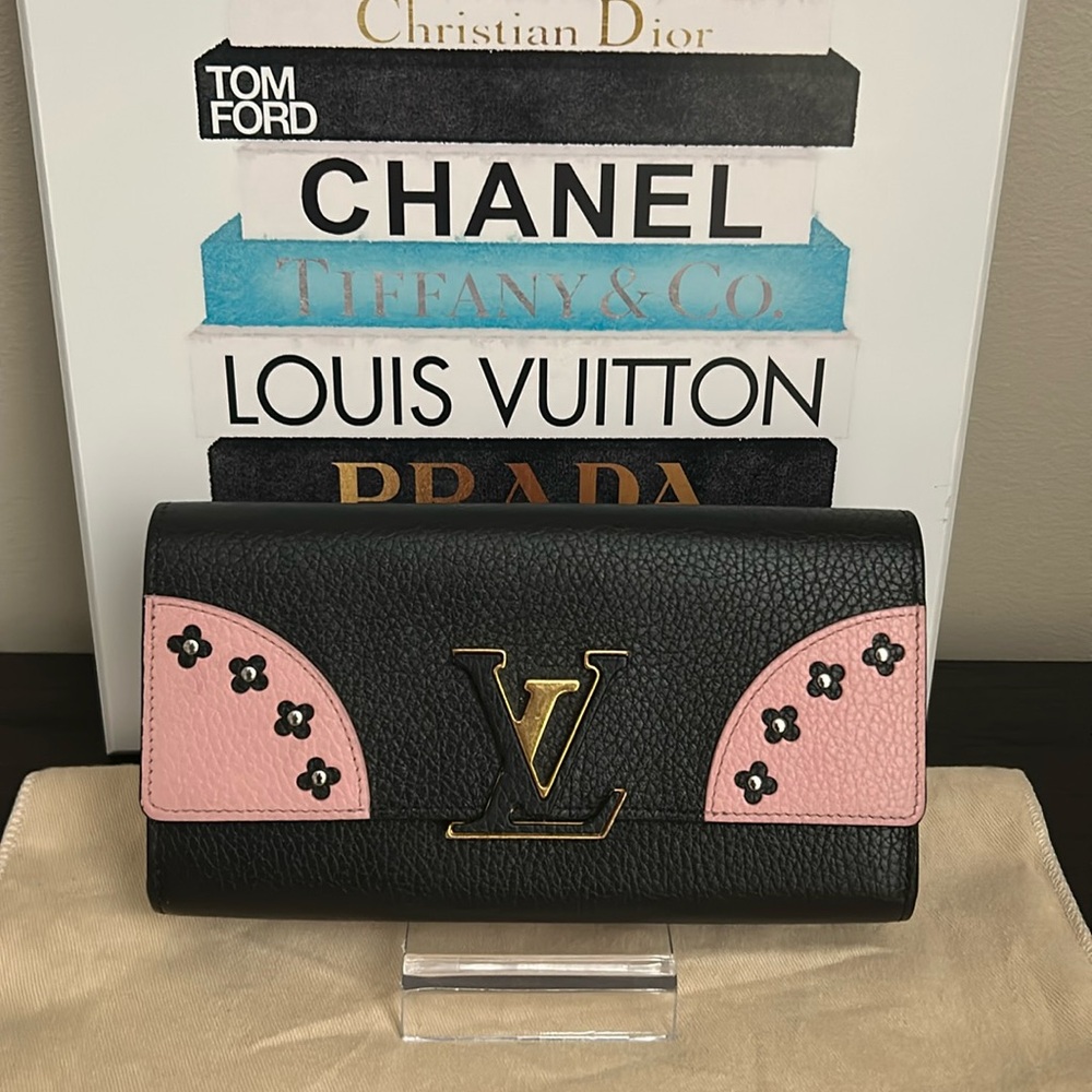 Louis Vuitton Taurillon Capucines studded flowers long wallet